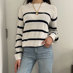 Abercrombie Kids White & Navy Striped Crewneck Sweater